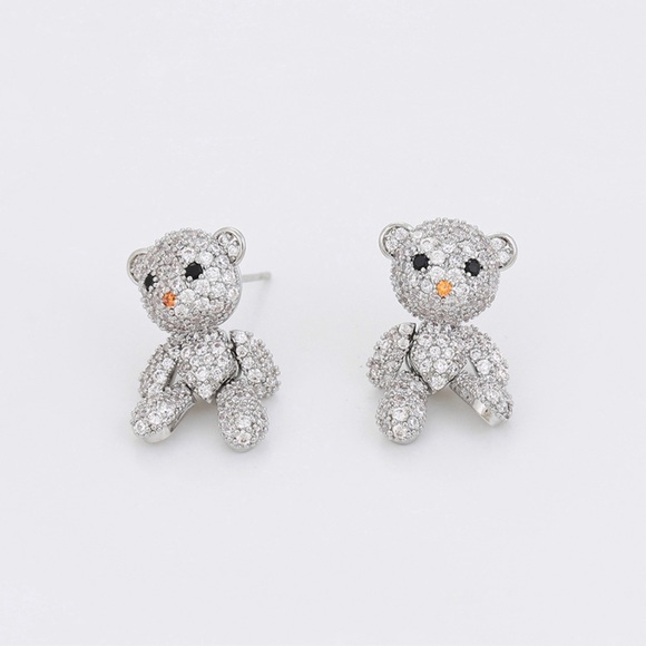 Teddy Bear Earrings Platinum Plated 925 Sterling Silver Luxury Earrings - Picture 2 of 16